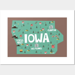 Iowa State USA Illustrated Map Posters and Art